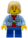 LEGO cty1459 Stuntz Spectator - Child, Long Tan Hair, Bright Light Blue Jacket over Red Shirt, Blue Short Legs