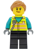 LEGO cty1464 Train Driver - Female, Neon Yellow Safety Vest, Black Legs, Medium Nougat Hair