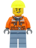 LEGO cty1465 Train Worker - Male, Orange Safety Jacket, Sand Blue Legs, Neon Yellow Construction Helmet
