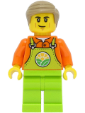 LEGO cty1466 Train Worker - Male, Orange Shirt, Lime Overalls, Dark Tan Hair
