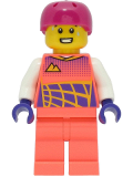 LEGO cty1470 Cyclist - Male, Coral Race Suit, Magenta Helmet