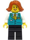 LEGO cty1491 Bus Driver - Female, Dark Turquoise Vest, Black Legs, Dark Orange Hair