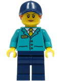 LEGO cty1495 Train Platform Guard - Female, Dark Turquoise Shirt, Dark Blue Legs and Cap, Dark Orange Hair