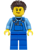 LEGO cty1500 Stuntz Crew - Female, Medium Blue Shirt, Blue Apron, Dark Brown Hair
