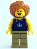 LEGO cty1523 Female, Dark Blue Top with Trees and Necklace, Olive Green Legs, Medium Nougat Hair