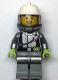 LEGO cty1546 Fire - Male, Flat Silver Suit, White Fire Helmet, Trans-Black Visor, Breathing Neck Gear with Blue Air Tanks
