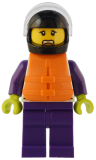 LEGO cty1550 Speedboat Raft Driver - Female, White Jacket with Dolphin, Dark Purple Legs, Black Helmet, Trans-Clear Visor, Orange Life Jacket