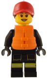 LEGO cty1551 Fire - Female, Reflective Stripes with Utility Belt and Flashlight, Red Cap with Reddish Brown Ponytail, Orange Life Jacket