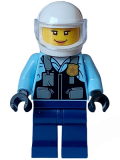 LEGO cty1557 Police - City Motorcyclist Female, Safety Vest with Police Badge, Dark Blue Legs, White Helmet, Trans-Clear Visor