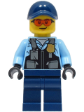 LEGO cty1565 Police - City Officer Male, Safety Vest with Police Badge, Dark Blue Legs, Dark Blue Cap, Orange Glasses