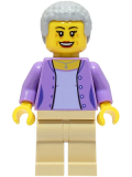 LEGO cty1568 Woman - Medium Lavender Jacket over Lavender Shirt, Tan Legs, Light Bluish Gray Hair