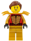 LEGO cty1577 Stuntz Driver - Female, Red Racing Jacket with Gold Scales, Pearl Gold Legs, Pearl Gold Shoulder Armor, Reddish Brown Ponytail