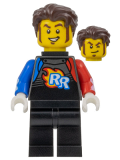 LEGO cty1578 Rocket Racer - Stuntz Driver, Black Jumpsuit with Blue and Red Arms, Dark Brown Hair
