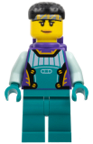 LEGO cty1579 Stuntz Driver - Female, Dark Purple and Dark Turquoise Race Suit with Light Aqua Arms, Dark Purple Air Tanks, Black Short Hair