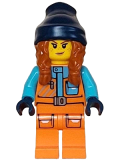 LEGO cty1613 Arctic Explorer - Female, Orange Jacket, Dark Orange Braids with Dark Blue Beanie, Freckles