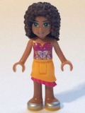LEGO frnd122 Friends Andrea, Bright Light Orange Asymmetric Skirt with Magenta Fringe, Magenta Top with White Geometric Heart
