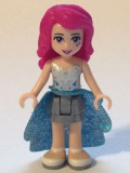 LEGO frnd123 Friends Livi, Flat Silver Layered Skirt, White Top with Metallic Geometric, Dark Azure Sequined Cloth Skirt