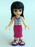 LEGO frnd131 Friends Maya, Magenta Mid Length Skirt, White Plaid Button Shirt