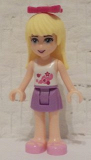 LEGO frnd143 Friends Stephanie, Medium Lavender Skirt, White Top with Stars, Magenta Bow
