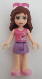 LEGO frnd175b Friends Olivia, Medium Lavender Skirt, Dark Pink Top with Hearts and White Undershirt, Lab Safety Glasses