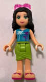 LEGO frnd209 Friends Emma, Lime Wrap Skirt, Medium Azure Top with Palm Tree Pattern, Trans-Dark Pink Sunglasses