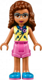 LEGO frnd241 Friends Olivia, Bright Light Yellow Vest over Dark Azure Shirt and Dark Pink Tie, Dark Pink Shorts