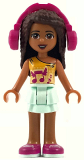 LEGO frnd249 Friends Andrea, Light Aqua Layered Skirt, Bright Light Orange Top with Winged Music Notes, Headphones