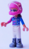 LEGO frnd268 Friends Olivia, White Trousers, Dark Pink and Dark Azure Racing Jacket, Dark Pink Racing Helmet with Reddish Brown Ponytail