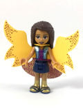 LEGO frnd271 Friends Andrea, Shiny Blue Vest over Magenta Top, Dark Blue Skirt, Garish Butterfly Cape and Magenta Skirt, Gold Boots with Dark Blue Trim