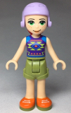 LEGO frnd291 Friends Mia, Olive Green Shorts, Dark Purple Top with Diamonds and Triangles, Lavender Ski Helmet with Red Hair