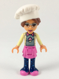 LEGO frnd295 Friends Olivia, Dark Pink Skirt and Dark Blue Leggings, Sand Green Sweater with Bright Yellow Jacket, Chef