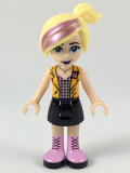 LEGO frnd297 Friends Chloe, Black Skirt, Silver Top with Black and Bright Pink Squares, Bright Light Orange Vest