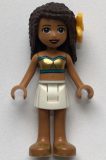 LEGO frnd331 Friends Andrea, White Skirt, Dark Turquoise and Gold Swimsuit Tube Top, Flower