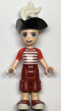 LEGO frnd336 Friends Zack, Dark Red Cropped Trousers Large Pockets, Red and White Striped Shirt, Pirate Tricorne Hat, White Plume