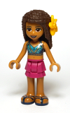 LEGO frnd365 Friends Andrea, Magenta Layered Skirt, Dark Blue Halter Top with Gold Trim, Flower