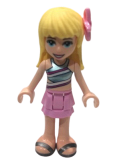 LEGO frnd381 Friends Stephanie, Bright Pink Layered Skirt, Metallic Light Blue Wrap Top, Pearl Dark Gray Sandals, Flower