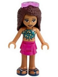 LEGO frnd386 Friends Andrea, Magenta Layered Skirt, Dark Turquoise and Gold Top, Sunglasses