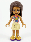 LEGO frnd392 Friends Andrea, Tan Skirt, Coral, Lime and Medium Azure Top, Gold Boots