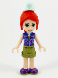 LEGO frnd393 Friends Mia, Olive Green Shorts, Dark Azure and Dark Purple Patterned Sleeveless Jacket with Zipper, Nurse Hat