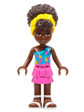 LEGO frnd483 Friends Nandi - Dark Azure Single Strap Tank Top, Dark Pink Skirt, White Sandals, Yellow Head Wrap