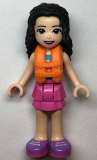 LEGO frnd493 Friends Emma - Dark Pink Layered Skirt, White Top with Paw Print Undershirt, Life Jacket