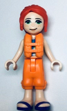 LEGO frnd512 Friends Mia - Lime Jacket Vest with Pockets, Orange Trousers Cropped, Dark Purple Sandals, Orange Life Jacket