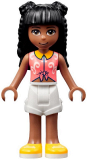 LEGO frnd515 Friends Priyanka - Coral Knotted Blouse with White Swirls, White Shorts, Yellow Shoes