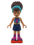 LEGO frnd530 Friends Andrea - Dark Turquoise Halter Top, Dark Blue Skirt with Magenta Boots, Dark Turquoise Head Wrap, Red Roller Skates