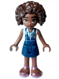 LEGO frnd612 Friends Aliya - Dark Blue Gym Slip Top over White Blouse, Dark Blue Skirt, Metallic Pink Sandals