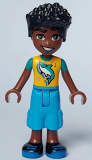 LEGO frnd642 Friends Zac - Bright Light Orange Shirt with Shark, Dark Azure Trousers Cropped Large Pockets, Black Shoes