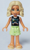 LEGO frnd643 Friends Nova - Black and White Shirt with Video Game Controller, Yellowish Green Shorts, Bright Light Yellow Sandals