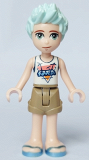 LEGO frnd644 Friends Charli - White Top with Dark Blue Trim and Palm Trees, Dark Tan Shorts, Metallic Light Blue Sandals