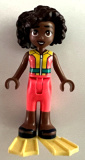 LEGO frnd660 Friends Aliya - Coral and Yellow Sleeveless Wetsuit, Dark Turquoise Belt, Dark Blue Sandals, Bright Light Yellow Flippers