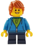 LEGO gen108 Boy, Dark Azure Hoodie with Green Striped Shirt, Dark Blue Short Legs, Freckles (40291)